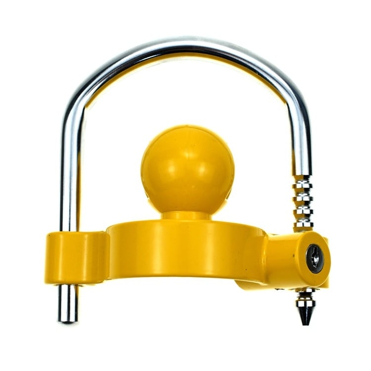 U formos anti‑vagystės užraktas priekaboms, modelis YH9095, medžiaga: aliuminio lydinys + geležis, užrakto cilindras: cinko lydinys, svoris 650 g