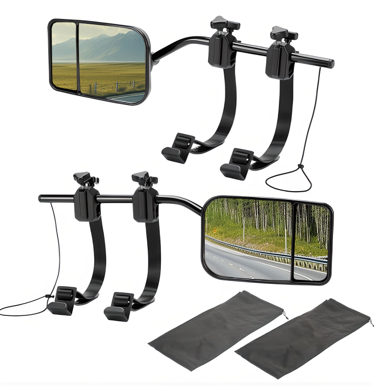 Atbulinės eigos veidrodžio laikiklis RV priekabai — reguliuojamas plokščias veidrodis, stiklas, modelis 326-1, PP dangtelis