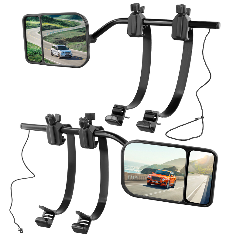 Atbulinės eigos veidrodžio laikiklis RV priekabai — reguliuojamas plokščias veidrodis, stiklas, modelis 326-1, PP dangtelis