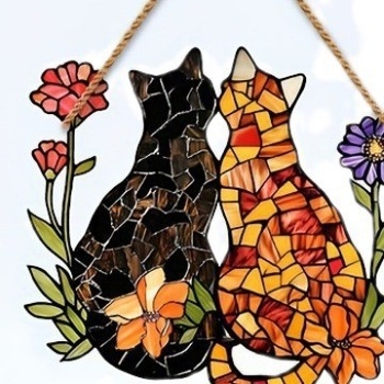 Ακρυλική γάτα για τον τοίχο – μοντέρνο στυλ τέχνης, χάραξη και εκτύπωση, καθιστή πόζα