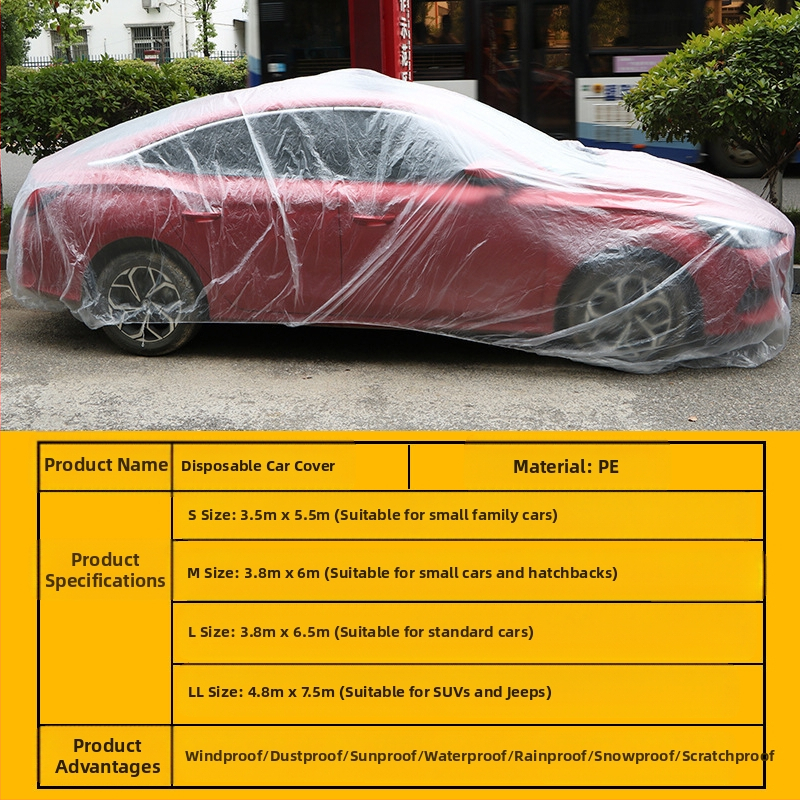 Ahmagni PE прозрачен еднократен автомобилен покрив, универсално за всички модели