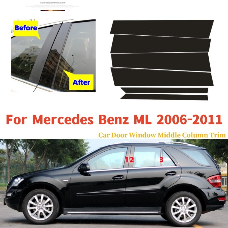 Saberya Mercedes-Benz покрития за страничните колони на прозореца, PC пластмаса, 6 бр., за модели ML/M-класа и GLE (2006–2023)