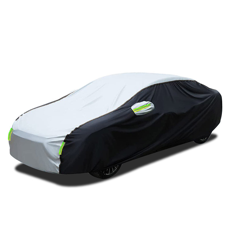 Automobilio gaubtas iš šilko‑polieasterio su atšvaitine juosta, atsparus vandeniui ir šilumos izoliacijai, pritaikomas sedanui, visureigiui, MPV ir hatchback