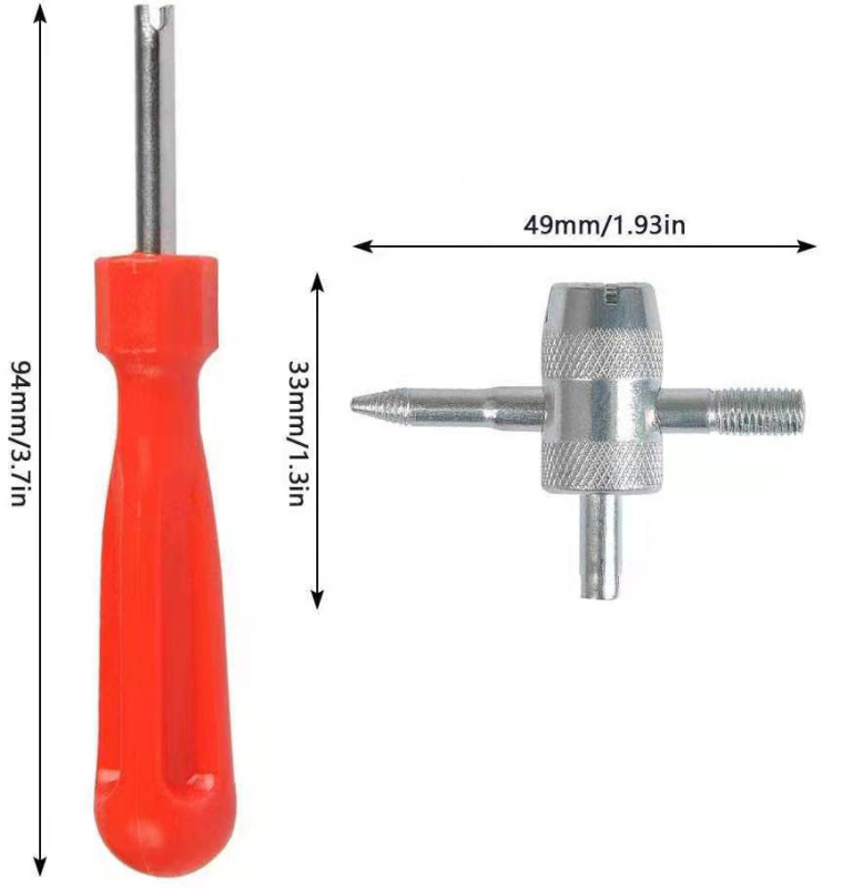 Σετ εργαλείων για πυρήνα βαλβίδας ελαστικών — περιλαμβάνει πυρήνα βαλβίδας, καπάκι βαλβίδας και κλειδί πυρήνα βαλβίδας — χωρίς επωνυμία