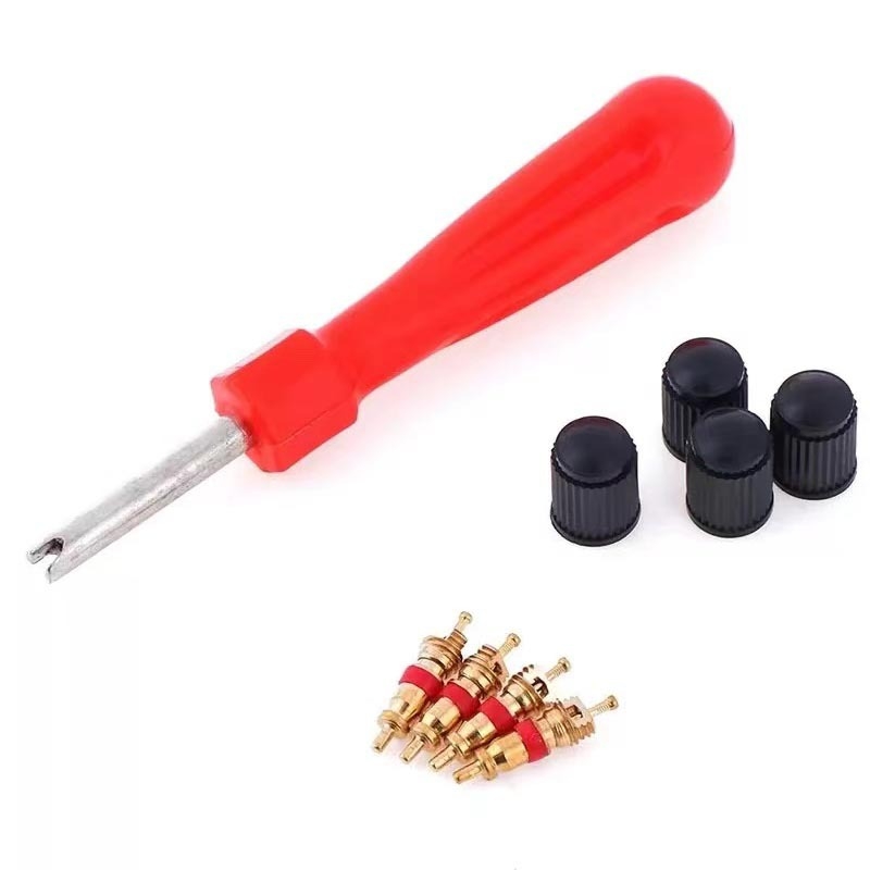 Σετ εργαλείων για πυρήνα βαλβίδας ελαστικών — περιλαμβάνει πυρήνα βαλβίδας, καπάκι βαλβίδας και κλειδί πυρήνα βαλβίδας — χωρίς επωνυμία