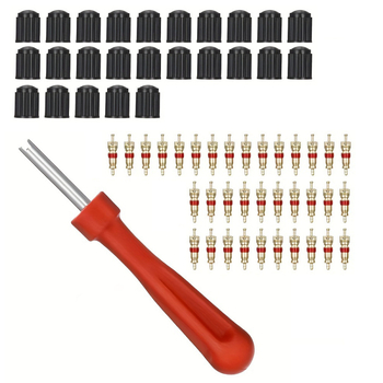 Set de 61 piese pentru demontarea și montarea nucleului valvei de cauciuc, nucleu din cupru, tip răsucire, dimensiune standard, filet britanic, pentru mașini, motociclete, vehicule electrice și biciclete