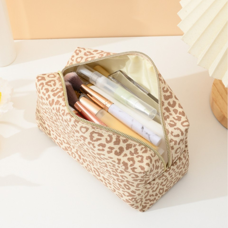 Козметична чанта с голям капацитет, портативна с канвасово тяло и PU подплата, водоустойчива, унисекс, градски минималистичен стил, едноцветен дизайн