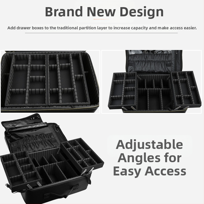 Портативна козметична чанта-органайзер с голям капацитет за професионални гримьори, мултифункционално съхранение за гримове, инструменти за маникюр и татуировка, с цип, PU материал, тегло 2 кг, с разширителен слой