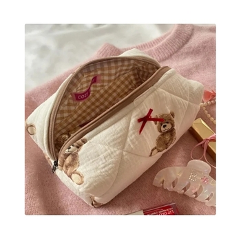 Τσάντα καλλυντικών και ειδών περιποίησης με εκτύπωση αρκούδας, μεγάλη χωρητικότητα, βαμβακερό υλικό με επένδυση από βαμβάκι, αδιάβροχη, Youzhi μάρκα