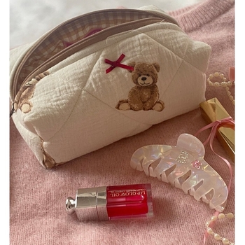 Τσάντα καλλυντικών και ειδών περιποίησης με εκτύπωση αρκούδας, μεγάλη χωρητικότητα, βαμβακερό υλικό με επένδυση από βαμβάκι, αδιάβροχη, Youzhi μάρκα