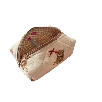 Τσάντα καλλυντικών και ειδών περιποίησης με εκτύπωση αρκούδας, μεγάλη χωρητικότητα, βαμβακερό υλικό με επένδυση από βαμβάκι, αδιάβροχη, Youzhi μάρκα