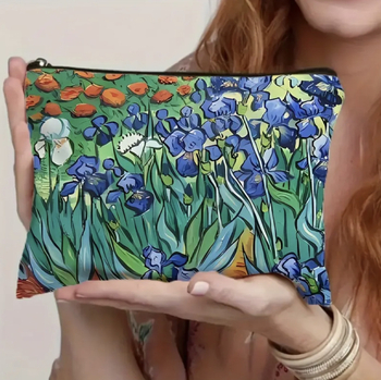 Τσαντάκι μακιγιάζ με μοτίβο ζωγραφικής σε λάδι — εξωτερικό καμβάς, επένδυση από καμβά, διαπνέουσα