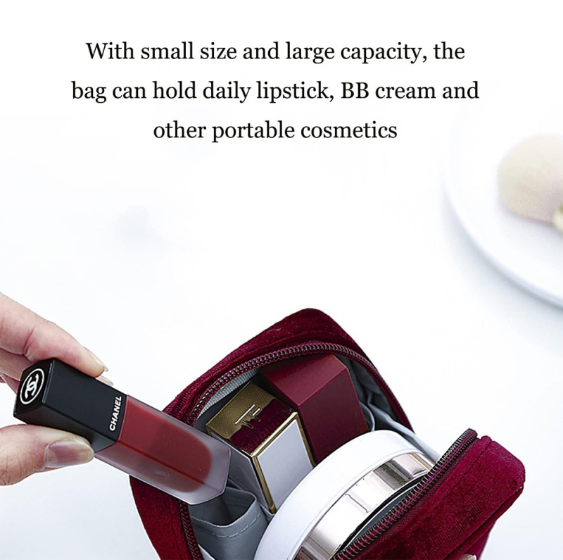 Кадифена козметична чанта за пътуване — дамски стил, с райета, подплата от полиестер