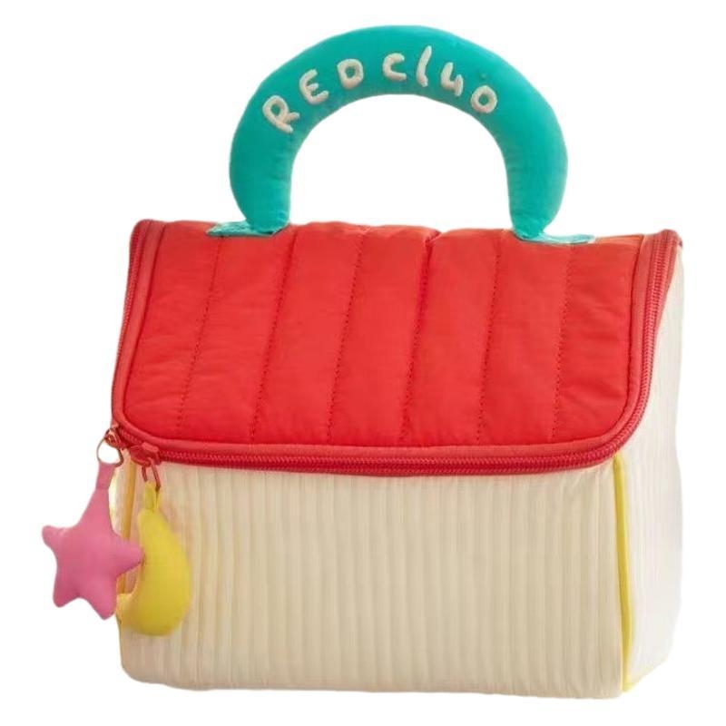 Kozmetikai táska csíkos mintával, poliészter anyag, poliészter bélés, légáteresztő és antibakteriális