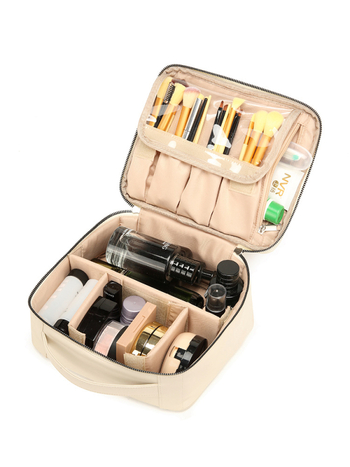 PU αδιάβροχη τσάντα καλλυντικών για ταξίδι, με μεγάλο χώρο αποθήκευσης, φορητή, αστικός μινιμαλιστικός σχεδιασμός