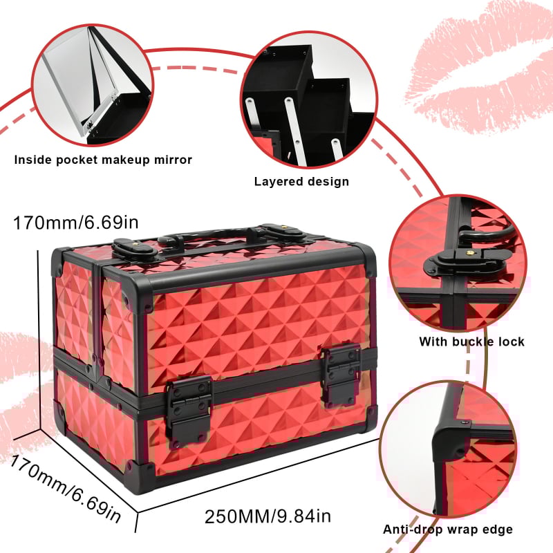 Κουτί καλλυντικών από κράμα αλουμινίου με κλειδαριά, γεωμετρικό μοτίβο, αδιάβροχο, εξαιρετικά ελαφρύ και επεκτάσιμο