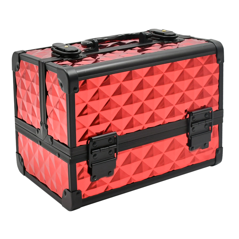 Κουτί καλλυντικών από κράμα αλουμινίου με κλειδαριά, γεωμετρικό μοτίβο, αδιάβροχο, εξαιρετικά ελαφρύ και επεκτάσιμο