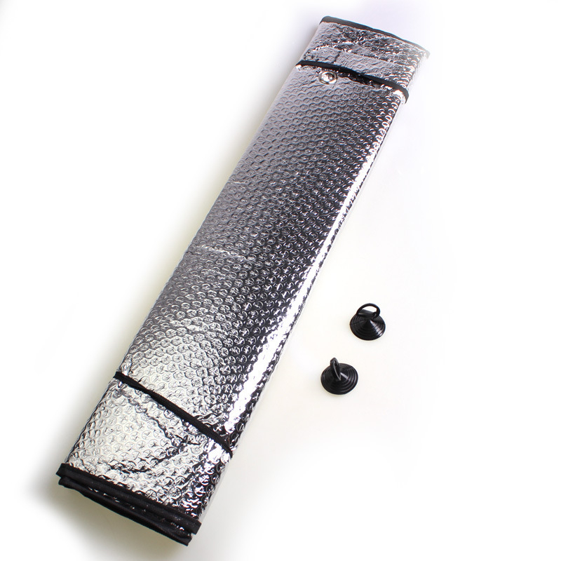 Autó előtti szélvédő árnyékoló aluminizált filmmel, rögzítés szívókoronggal, logó nyomtatás, tömeg 0,48 kg