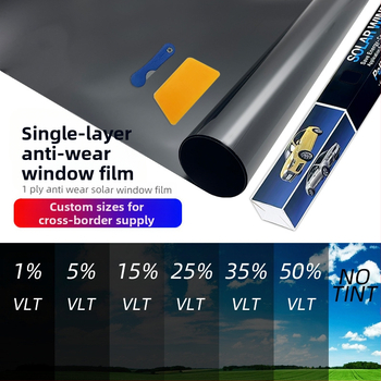 Automašīnas logu folija | PVC materiāls | Slāņa biezums 1 mil | Gaismas caurlaidība līdz 70% | Siltuma izolācija 60–80% | UV aizsardzība 99%