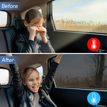 Automobiļa loga žalūzija no elpojošās režģa – elastīga sānu loga aizsardzība, snap-in uzstādīšana, universāla derība, logotipa druka pieejama