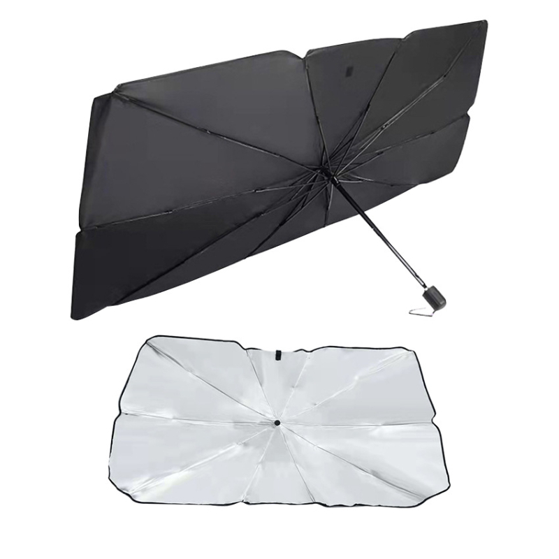 Automobilio saulės skydelis priekinio stiklo, UPF > 40, 10 plieninių briaunų, sulankstomas dizainas, rankinis atidarymas, universalus tinkamumas