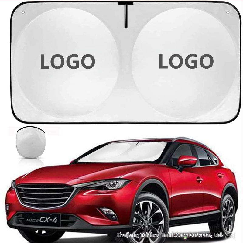 Automobilio saulės skydelis su sidabro danga iš audinio, pritaikomas raštas ir logotipo spauda, tvirtinimas siurbimo puodeliu