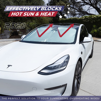 Tesla priekšējā stikla saules aizsargs – PVC, salokāms dizains, Modelis 3/Y, logotipa druka
