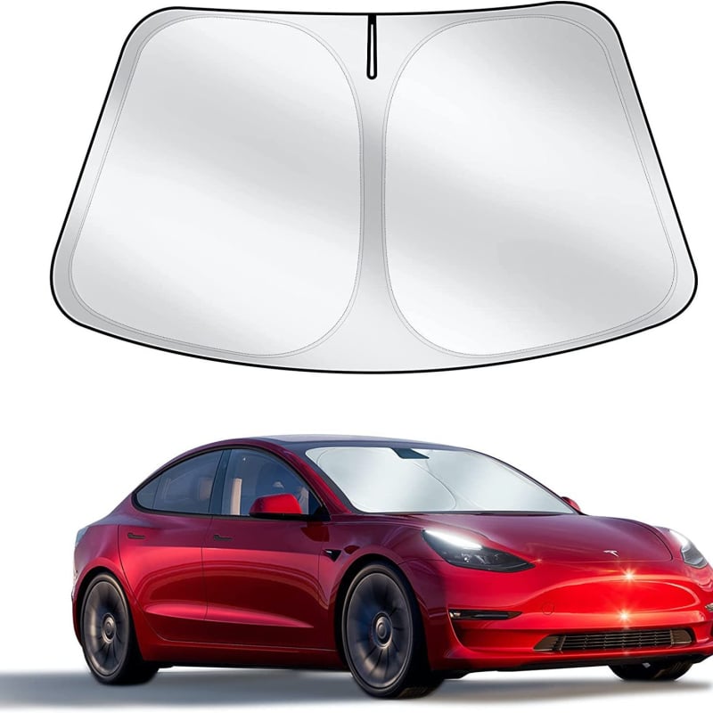Tesla priekšējā stikla saules aizsargs – PVC, salokāms dizains, Modelis 3/Y, logotipa druka