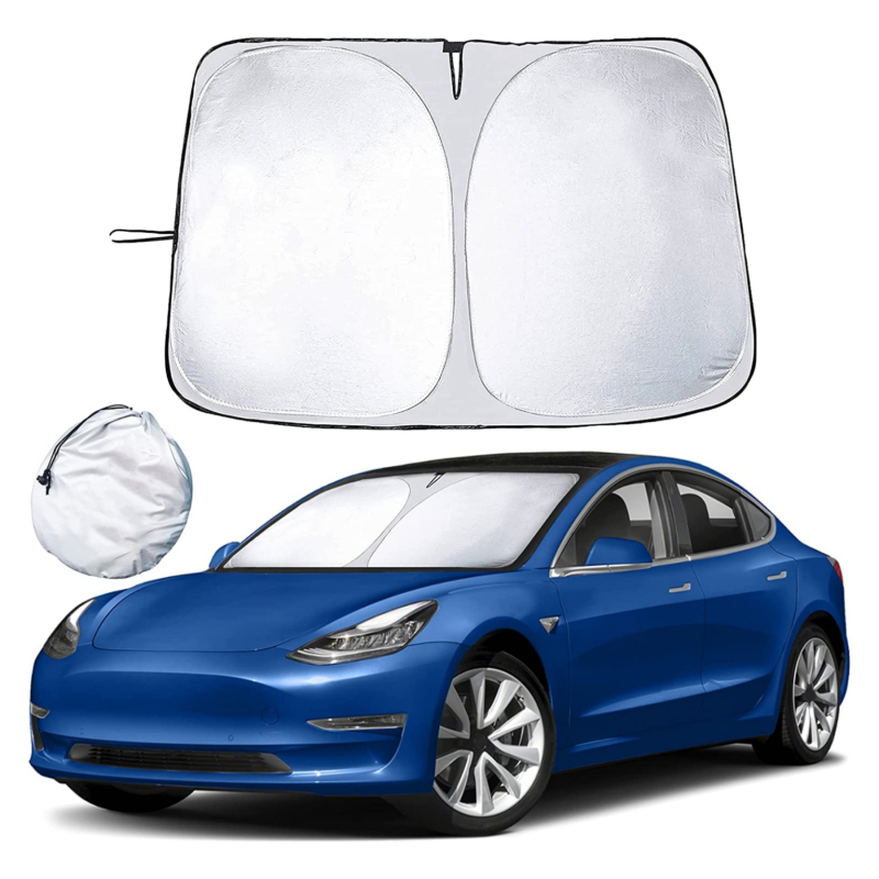 Tesla priekinio stiklo skydas nuo saulės – PVC, sulankstomas dizainas, Modelis 3/Y, logotipo spauda