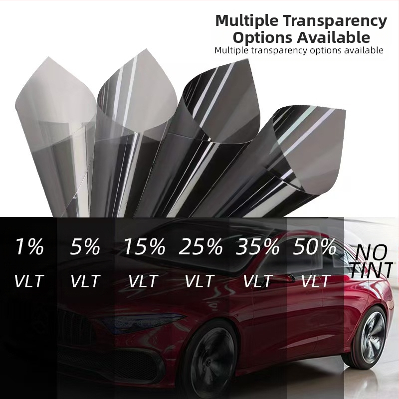 Automobiļu stiklu saules aizsardzības filma (PET) | 1–50% gaismas caurlaidība | 25–55% siltumizolācija | UV aizsardzība 80–99% | filmas biezums 1 mil