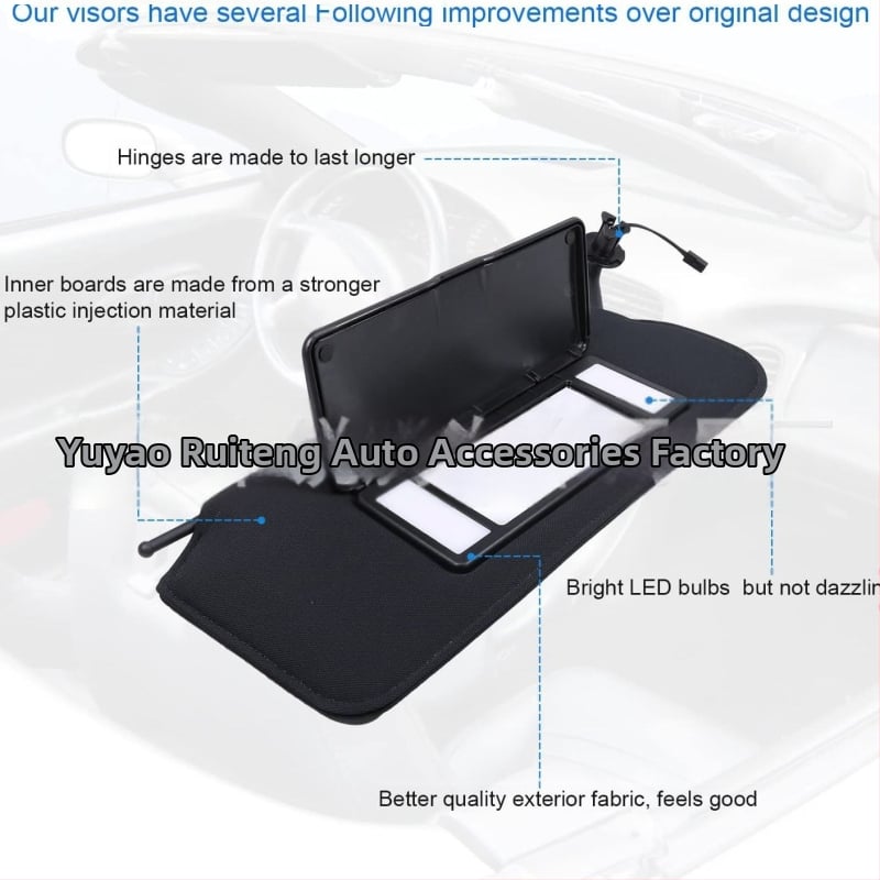 Automobilio saulės skydelis su ryškiais LED – HD makiažo veidrodis, užspaudžiamas montavimas, logotipo spauda, licencijuotas privatūs ženklas