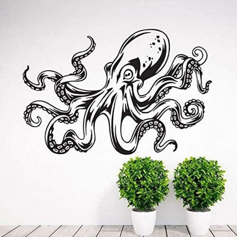 Стеннотикер Мурал: мотив калмар-октопод, PVC, водоустойчив, плосък дизайн, APONI