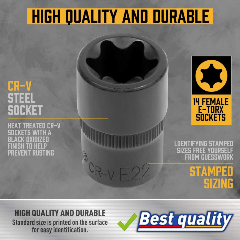 Amartisan 14-частен комплект вътрешно резбовани звездовидни вложки за релсови оси и лагери; хром-ванадиева стомана; тегло 0.558 кг