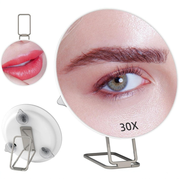 Окачващо се огледало за грим с увеличение 10x/20x/30x, 360° въртяща се скоба, ABS рамка, алуминиево огледало