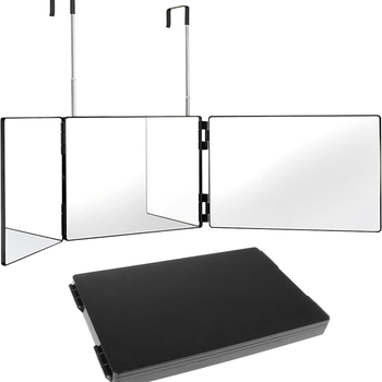 Τριπλής όψης αναδιπλούμενο καθρέφτης μακιγιάζ με LED φωτισμό, φορητό κρεμαστό για μπάνιο, ABS πλαίσιο