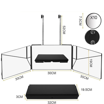 Тристранично сгъваемо огледало за грим с LED осветление, преносимо висящо огледало за баня, ABS рамка