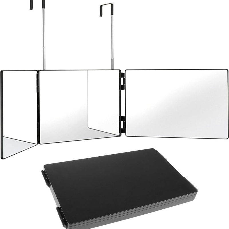 Τριπλής όψης αναδιπλούμενο καθρέφτης μακιγιάζ με LED φωτισμό, φορητό κρεμαστό για μπάνιο, ABS πλαίσιο