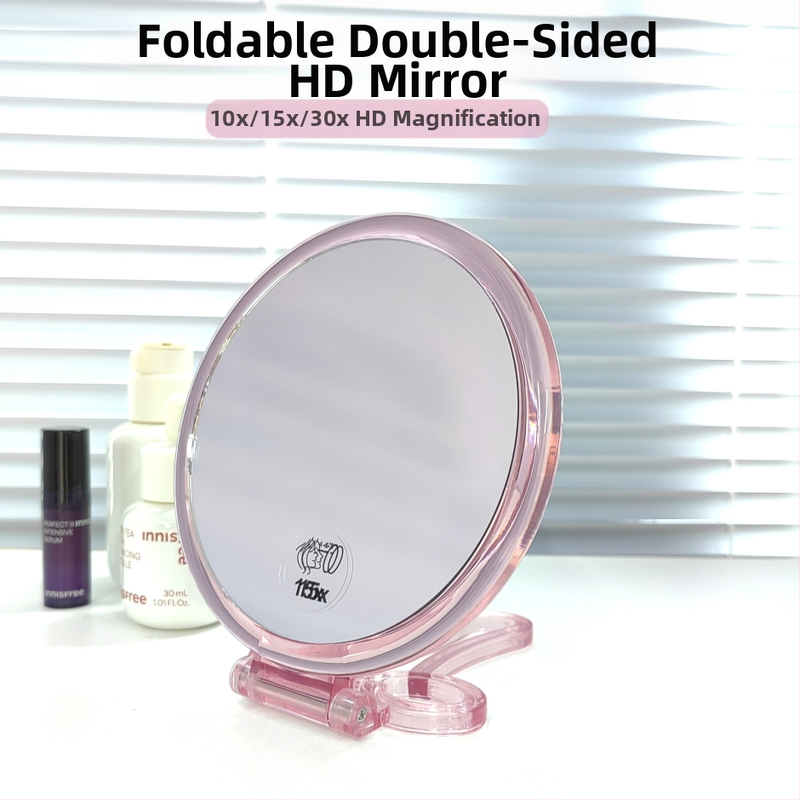 Stolné dvojstranné zrkadlo na make-up, skladacie, s HD zväčšením, ABS rám, prenosné