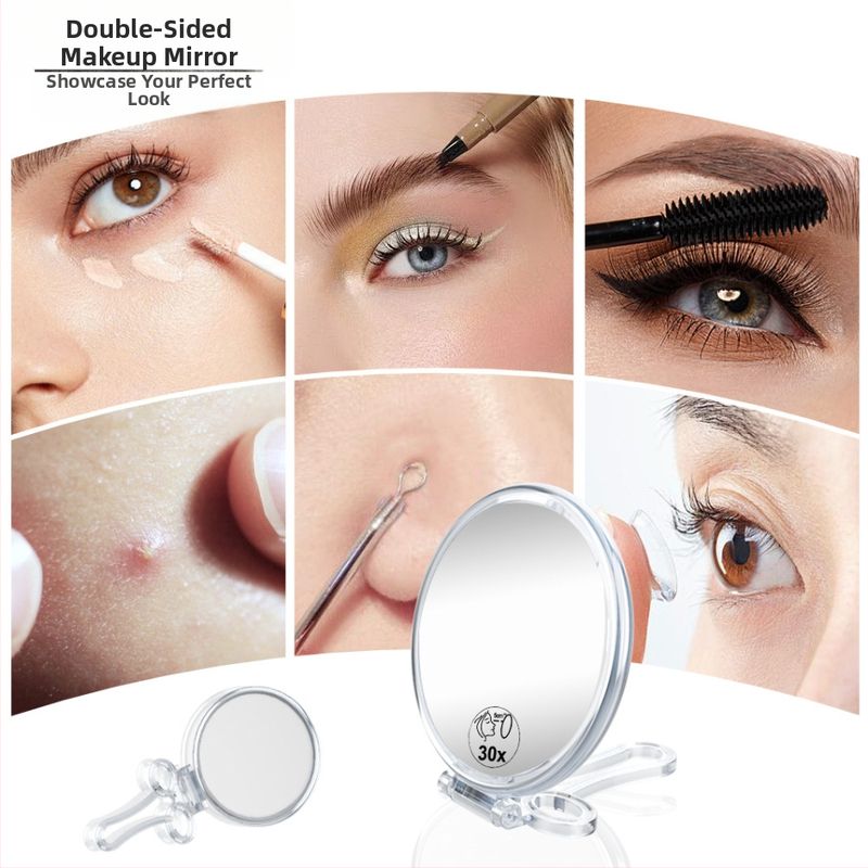 Stolné dvojstranné zrkadlo na make-up, skladacie, s HD zväčšením, ABS rám, prenosné