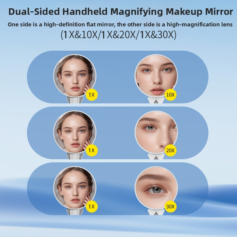 Ručné dvojstranné zrkadlo na make-up, zväčšenie 10x/20x/30x/40x, sklopné