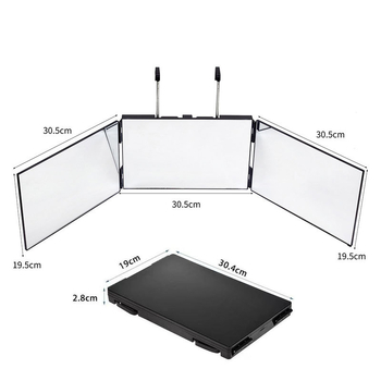 Тристранно сгъваемо огледало за грим с регулируем издърпващ се висящ дизайн, ABS рамка, за всекидневна, спалня и баня