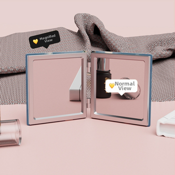 Сгъваемо огледало за грим Xinruyu, рамка PU/PS/PVC, сребърно огледало, подходящо като подарък