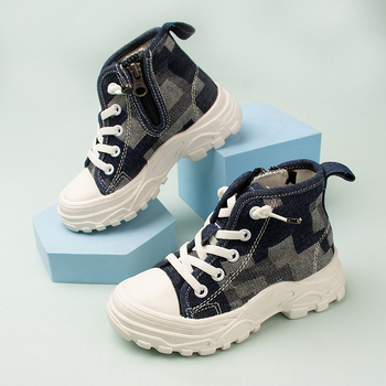 Bērnu augstas kurpes no auduma ar maskēšanas rakstu, sānu rāvējslēdzējs, gumijas zole