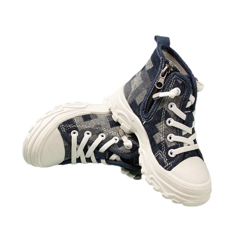 Bērnu augstas kurpes no auduma ar maskēšanas rakstu, sānu rāvējslēdzējs, gumijas zole