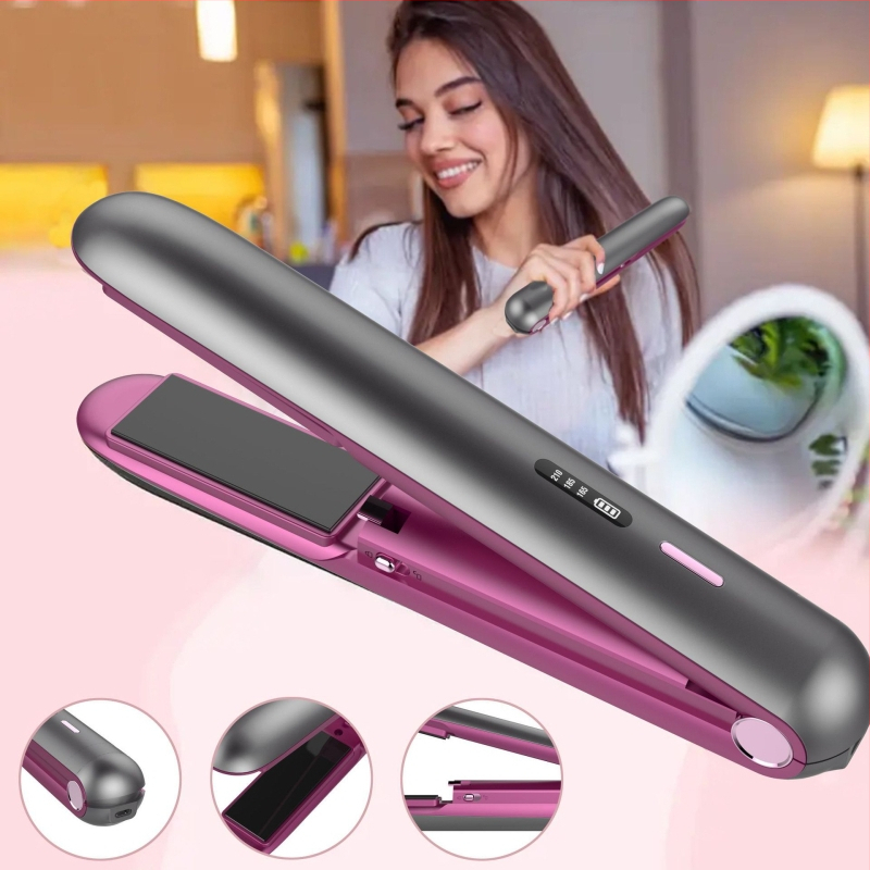 Placă de păr mini fără fir cu plăci din ceramică turmalin, diametrul plăcilor 16–20 mm, alimentare wireless cu baterie litiu, reglaj temperatură pe 10 niveluri, potrivită pentru păr lung