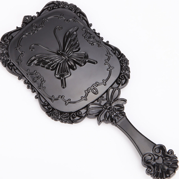 Sminktükör pillangó mintás vintage dizájnnal, európai stílusú négyzet alakú, háromdimenziós relief, rövid nyél, Brand Flattering