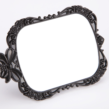 Sminktükör pillangó mintás vintage dizájnnal, európai stílusú négyzet alakú, háromdimenziós relief, rövid nyél, Brand Flattering
