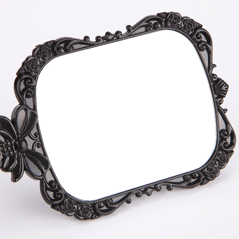 Sminktükör pillangó mintás vintage dizájnnal, európai stílusú négyzet alakú, háromdimenziós relief, rövid nyél, Brand Flattering
