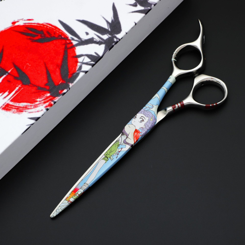Боядисани прави ножици за подстригване за фризьор с декоративен дизайн, професионална употреба