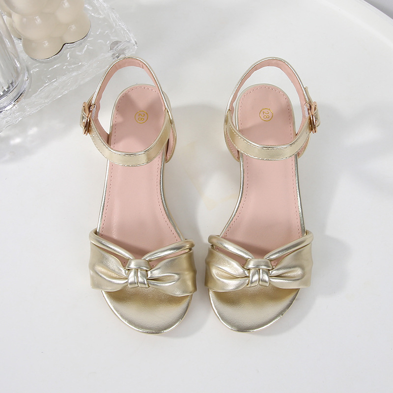 Детски сандали с висок ток за момичета, горна част от изкуствена кожа, гумена подметка, закопчаване с катарама, за възраст 7–16 години